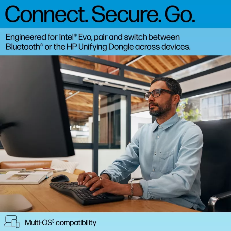 HP 680 Comfort Dual-Mode -näppäimistö, täysikokoinen (100 %), langaton, RF Wireless + Bluetooth, QWERTY, musta