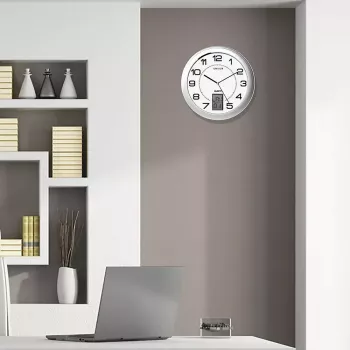 Unilux 100340853 seinä-/pöytäkello — kvartsi, pyöreä metallinen hopea, Ø 31 cm, paristo AA/AAA