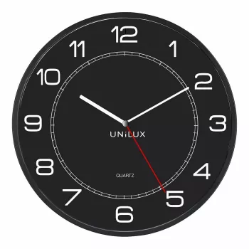 Seinä-/pöytäkello Unilux 400094568 — kvartsi, pyöreä, musta, 57,5 cm halkaisija, paristo (AA)