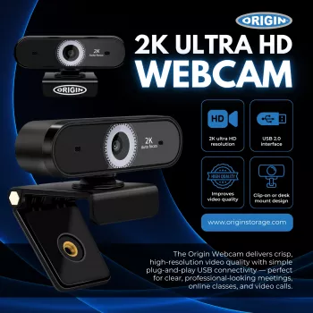 Origin Storage USB-verkkokamera 2K Full HD, 5 MP, 2592 x 1944 pikseliä, 2K Ultra HD, 60 fps, 10x, USB 2.0