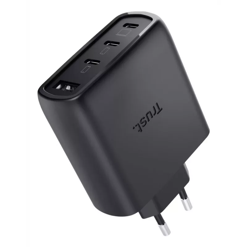 TRUST Maxo 65W AC-pikalaturi sisäkäyttöön, 3× USB-C, max. 20V, 2 m kaapeli, musta