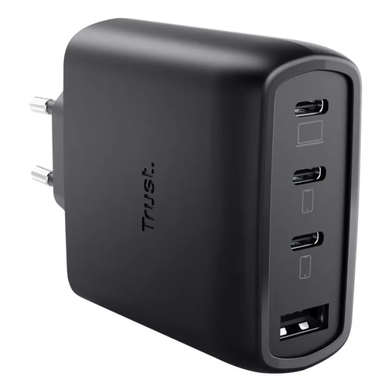 TRUST Maxo 65W AC-pikalaturi sisäkäyttöön, 3× USB-C, max. 20V, 2 m kaapeli, musta