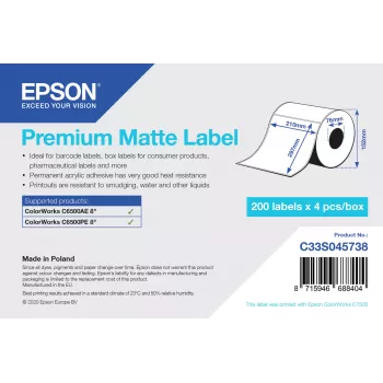Epson C33S045738 -tarra, itseliimautuva, tulostimeen, 76 mm x 127 mm