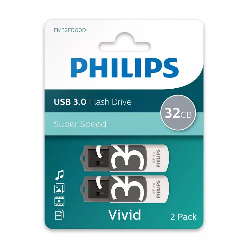 Philips FM32FD00D/00 Vivid Edition USB-muistitikku 32 GB, USB 3.0, Shadow Grey, 2 kpl:n pakkaus