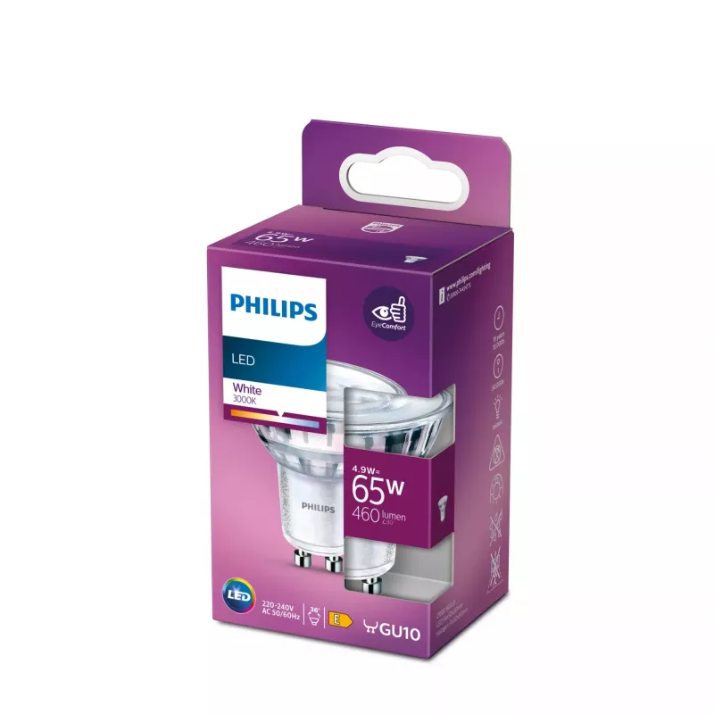 Philips LED-lamppu, valkoinen, 3000 K, 4,9 W, GU10 E