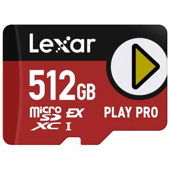 MicroSDXC-flash-muisti Lexar PLAY PRO 512 GB UHS-I U3 — 900 MB/s luku, 600 MB/s kirjoitus