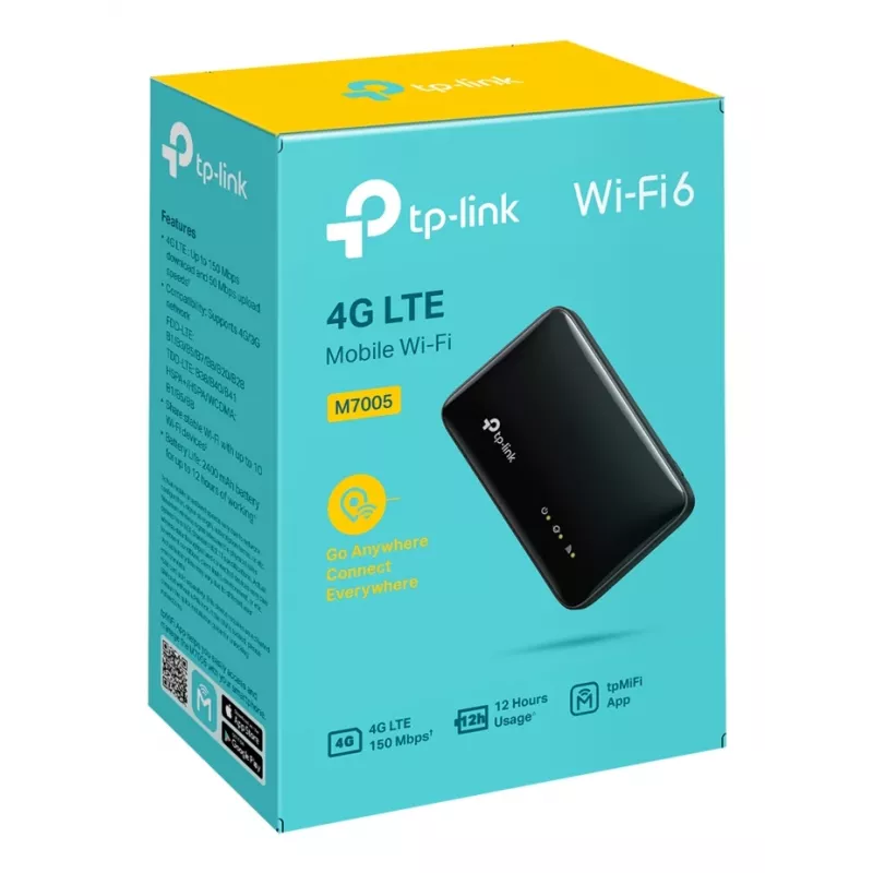 4G-reititin TP-Link M7005, yksitaajuus 2,4 GHz, NanoSIM, Wi-Fi 6, musta