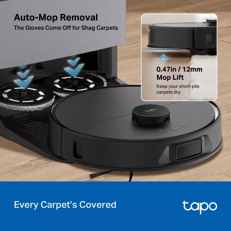 Robotti-imuri TP-Link Tapo RV50 Pro Omni — 0,28 L pölysäiliö, 5200 mAh akku, telakka-asema ja 3 L pölysäiliö