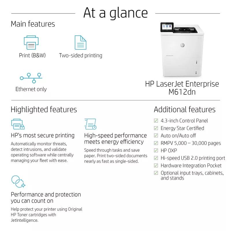 Tulostin HP LaserJet Enterprise M612dn laser valkoinen