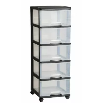 Säilytyslaatikosto Curver 0806770146 – 5 laatikkoa, kutakin 20 L, musta/läpinäkyvä, 37×39×100 cm