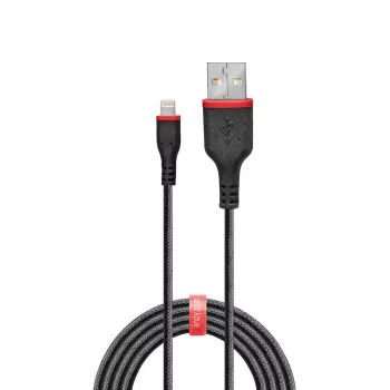 Lindy 1 m vahvistettu USB Type-A - Lightning -kaapeli, 1 m, Lightning, USB A, uros, uros, musta