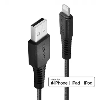 Lindy 3 m vahvistettu USB Type-A - Lightning -lataus- ja synkronointikaapeli