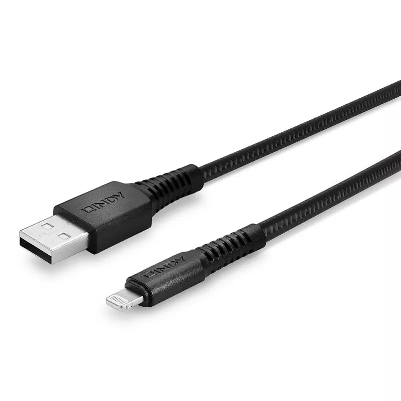 Lindy 3 m vahvistettu USB Type-A - Lightning -lataus- ja synkronointikaapeli
