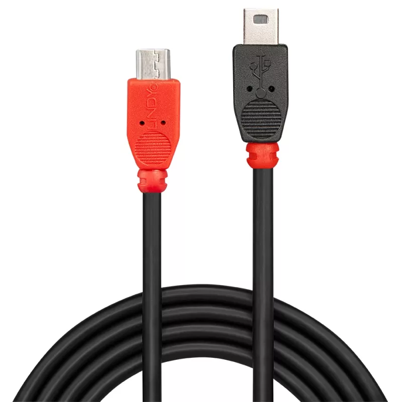 Lindy 0,5 m USB 2.0 Type Micro-B - Mini-B OTG -kaapeli, 0,5 m, Mini-USB B, Micro-USB B, USB 2.0, 0,48 Gbit/s, musta, punainen
