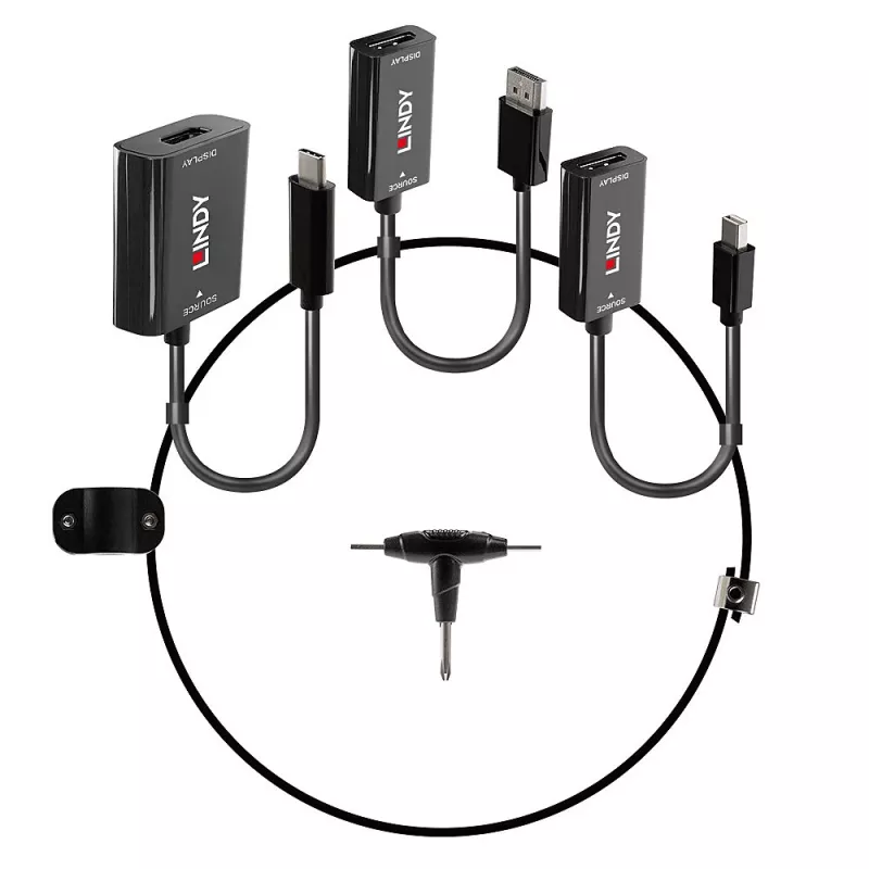 Lindy USB Type-C-, mDP- ja DisplayPort-HDMI-18G-muunninpidike