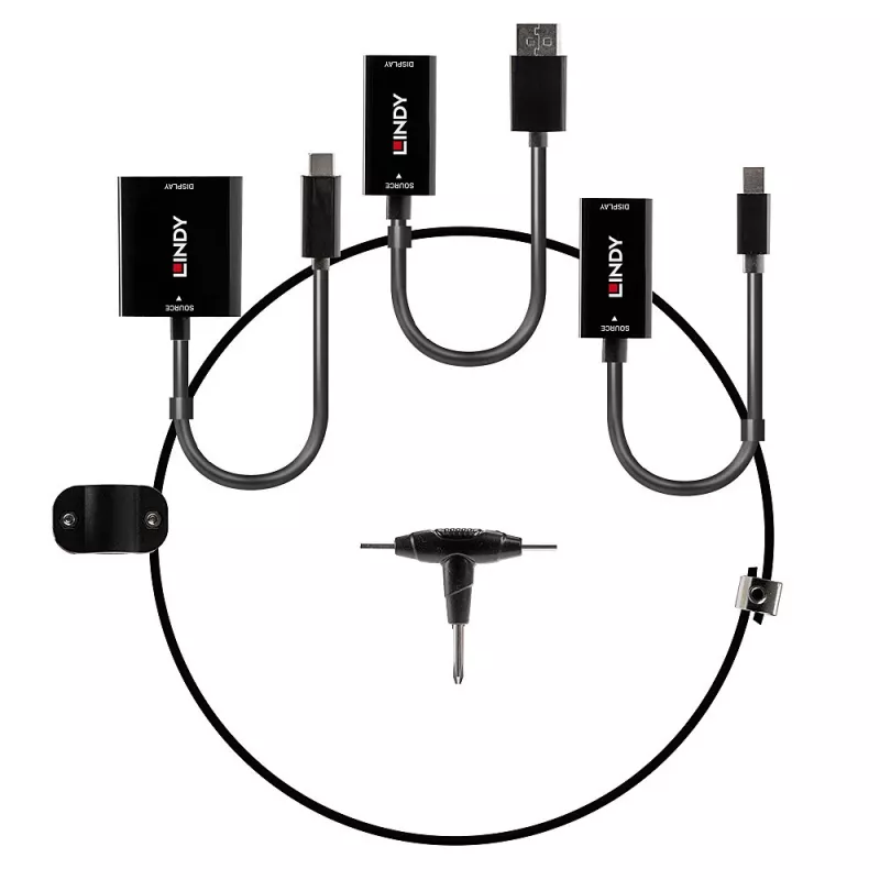 Lindy USB Type-C-, mDP- ja DisplayPort-HDMI-18G-muunninpidike