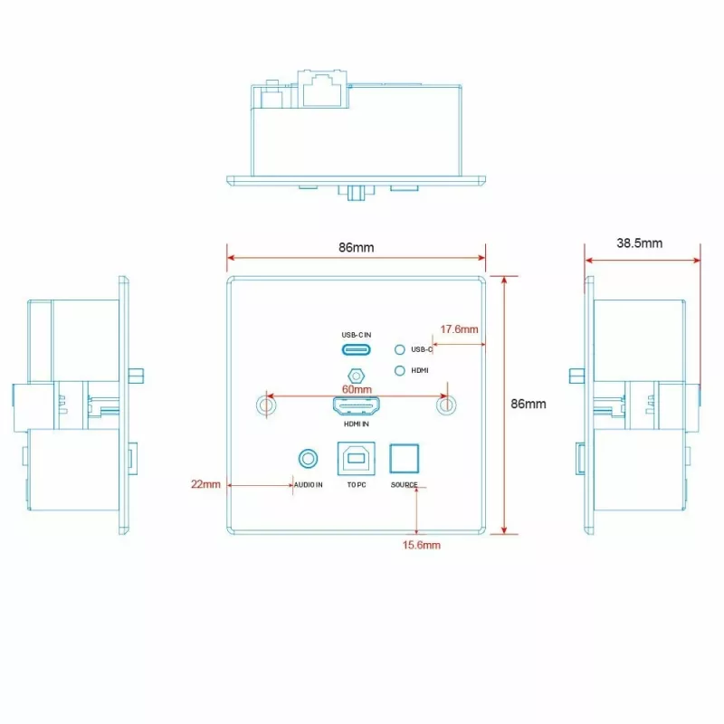 Lindy 150 m Cat.6 HDMI 4K60 ja Type-C HDBaseT UK -seinärasia KVM -jatko, lähetin