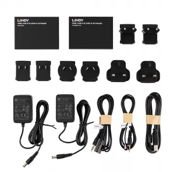 Lindy HDMI, KVM ja IR over IP -jatko, lähetin ja vastaanotin, langallinen, 150 m, Cat5e, Cat6, musta, metalli