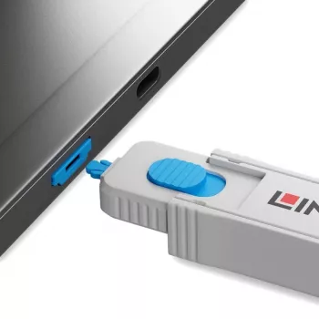 Lindy HDMI Port Blocker Kit, sininen (1x avain, 4x lukko), portin estosarja + avain, HDMI, sininen, harmaa, akryylinitriilibutadieenistyreeni (ABS), 1 kpl, polybag