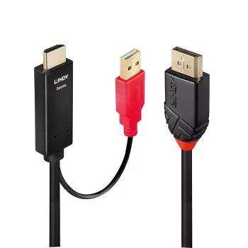 Lindy 0,5 m HDMI - DisplayPort -kaapeli, 0,5 m, DisplayPort, HDMI + USB, uros, naaras, kulta