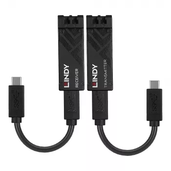 Lindy 100 m kuituoptinen USB 3.2 Type-C -jatko, verkkolähetin ja -vastaanotin, 100 m, 10000 Mbit/s, kuitu, USB 3.2 Gen 1 (3.1 Gen 1) Type-C, musta