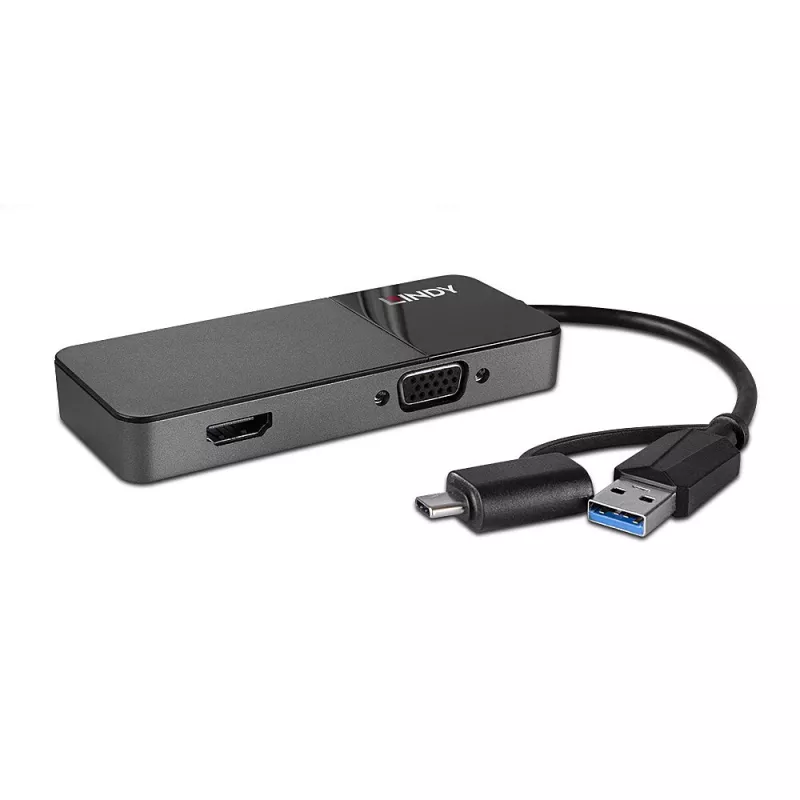 Lindy 43354 kannettavan telakka/USB-porttitoistin USB 3.2 Gen 1 (3.1 Gen 1) Type-A + Type-C, musta