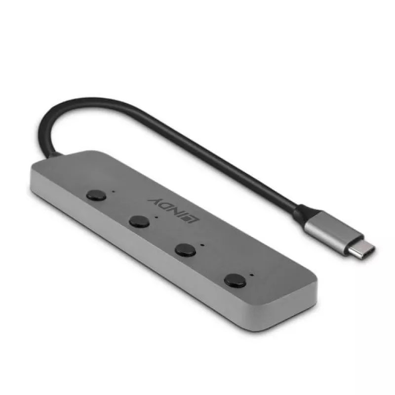 Lindy 4-porttinen USB 3.2 Type-C -keskitin virtakytkimillä