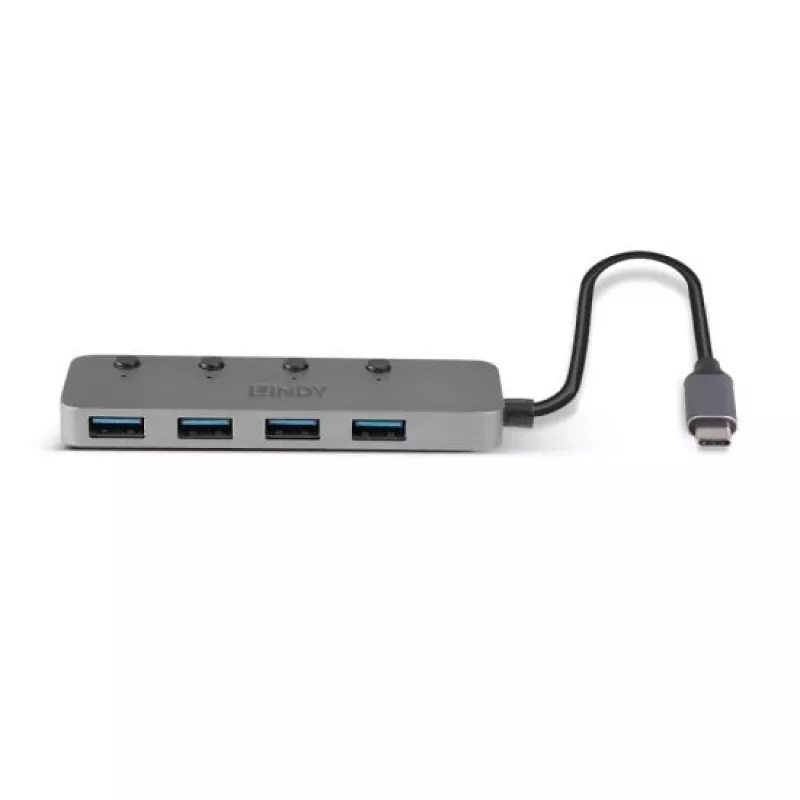 Lindy 4-porttinen USB 3.2 Type-C -keskitin virtakytkimillä