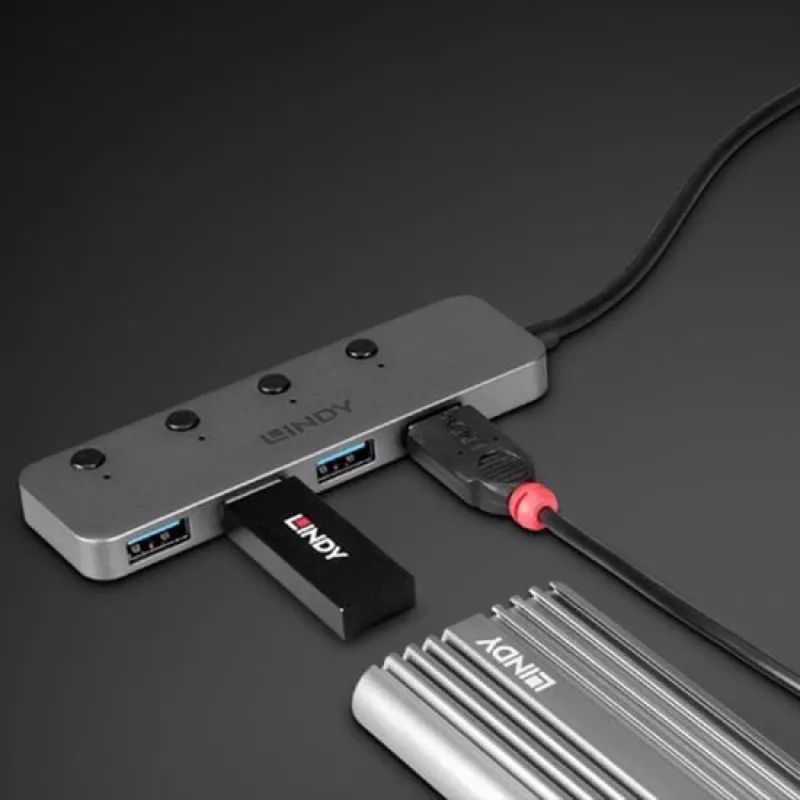 Lindy 4-porttinen USB 3.2 Type-C -keskitin virtakytkimillä