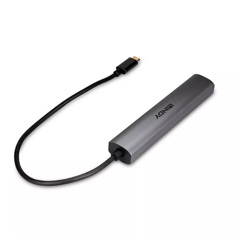Lindy 43385 USB-keskitin USB Type-C 10000 Mbit/s, harmaa