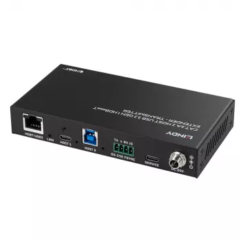 Lindy 100 m Cat.6A 2 isäntä USB 3.2 Gen 1 HDBaseT -jatko, verkkolähetin ja -vastaanotin, 100 m, 480 Mbit/s, Cat6a, VS6320, fosforipronssi