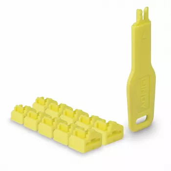 Lindy RJ45-portin lukot keltaiset, 10x + 1 avain, portinlukko + avain, RJ-45, keltainen, akryylinitriilibutadieenistyreeni (ABS), 10 kpl, poly-pussi