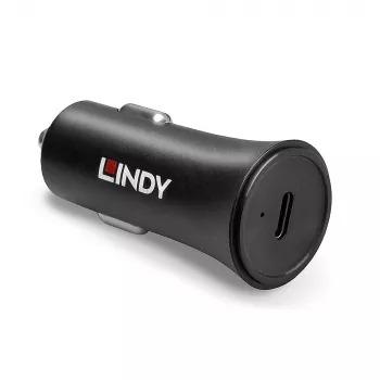Lindy yhden portin USB Type-C PD autolaturi, 27 W, auto, savukkeensytytin, 12 V, 3 A, musta