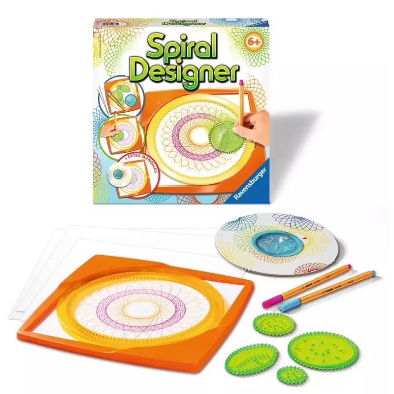Lasten spirografi Ravensburger 297740, mukana sapluuna ja 2 kynää, monivärinen, yli 6-vuotiaille lapsille