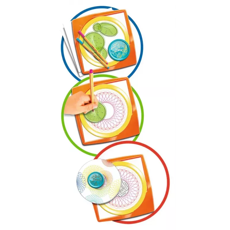 Lasten spirografi Ravensburger 297740, mukana sapluuna ja 2 kynää, monivärinen, yli 6-vuotiaille lapsille