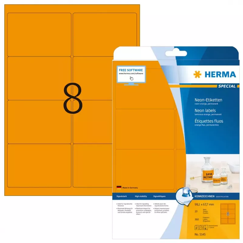 HERMA A4 99,1x67,7 mm -itseliimautuvat tulostintarrat neon-tarrat