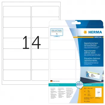 HERMA 99,1x38,1 mm -uudelleen irrotettavat osoitetarrat valkoinen 350 kpl