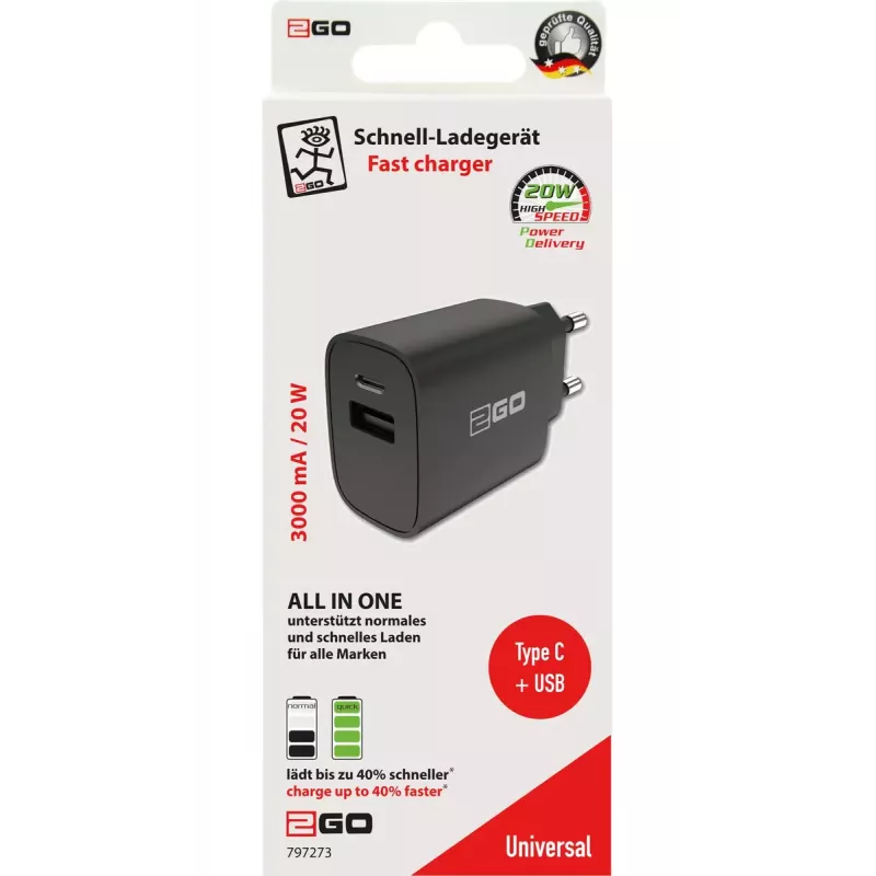 Mobiililaturi 2GO 797273 universaali musta AC-pikalataus