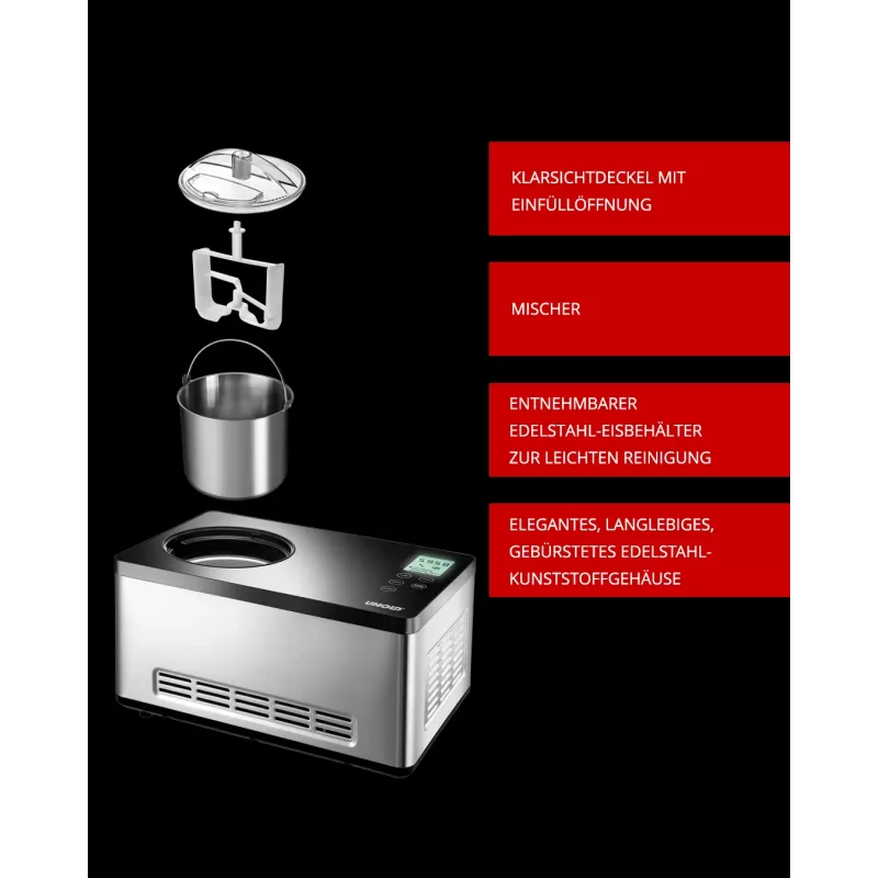 Unold 48845 jäätelökone kompressorijäätelökone 2 L 180 W musta, ruostumaton teräs
