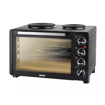 Unold Small kitchen all in one, vapaasti seisova liesi, musta, kiertosäädin, musta, metalli, lasi
