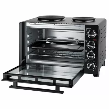 Unold Small kitchen all in one, vapaasti seisova liesi, musta, kiertosäädin, musta, metalli, lasi