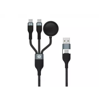 USB A - 2× USB-C 3-in-1 pikalataus- ja datakaapeli Conceptronic ETTA08B15 — 1,5 m, USB 2.0, 5 A, Apple Watch -laturi, 100 W E‑Mark