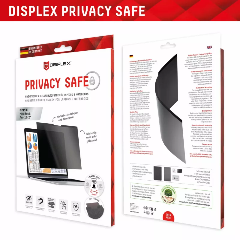 Displex PRIVACY SAFE magneettinen 2-suuntainen katseenestosuodatin MacBook Pro 16,2''