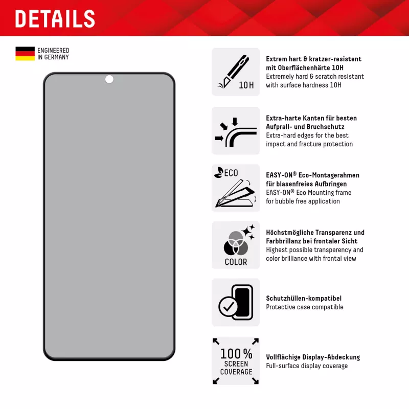 Displex Privacy Screen Protector (10H) Samsung Galaxy S22/S23, Eco-asennuskehys, katseenestosuodatin