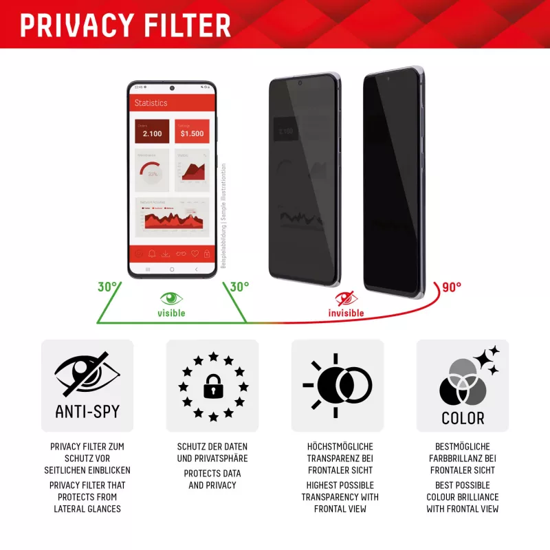 Displex Privacy Screen Protector (10H) Samsung Galaxy S24 Ultra, Eco Mounting Frame, katseenestosuodatin