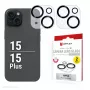 Displex Full Cover kameralinssilasi iPhone 15/15 Plus, 10H, täysi kameransuojaus, Quick Mount, 2 kpl