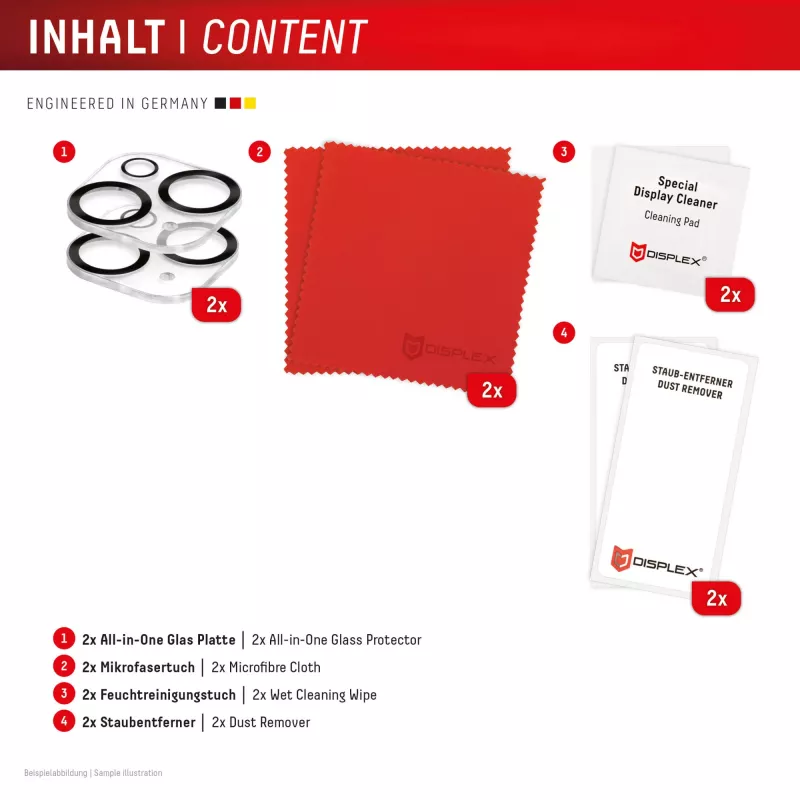 Displex Full Cover kameralinssilasi iPhone 15/15 Plus, 10H, täysi kameransuojaus, Quick Mount, 2 kpl