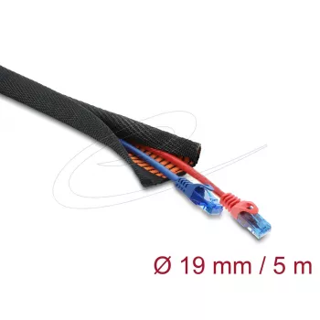 DELOCK kaapelinsuojasukka itsesulkeutuva kaksikerroksinen 5 m x 19 mm musta