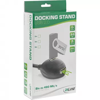 InLine USB 2.0 -kaapeli Type-A pistoke / liitäntä, jalustalla, musta, 2 m