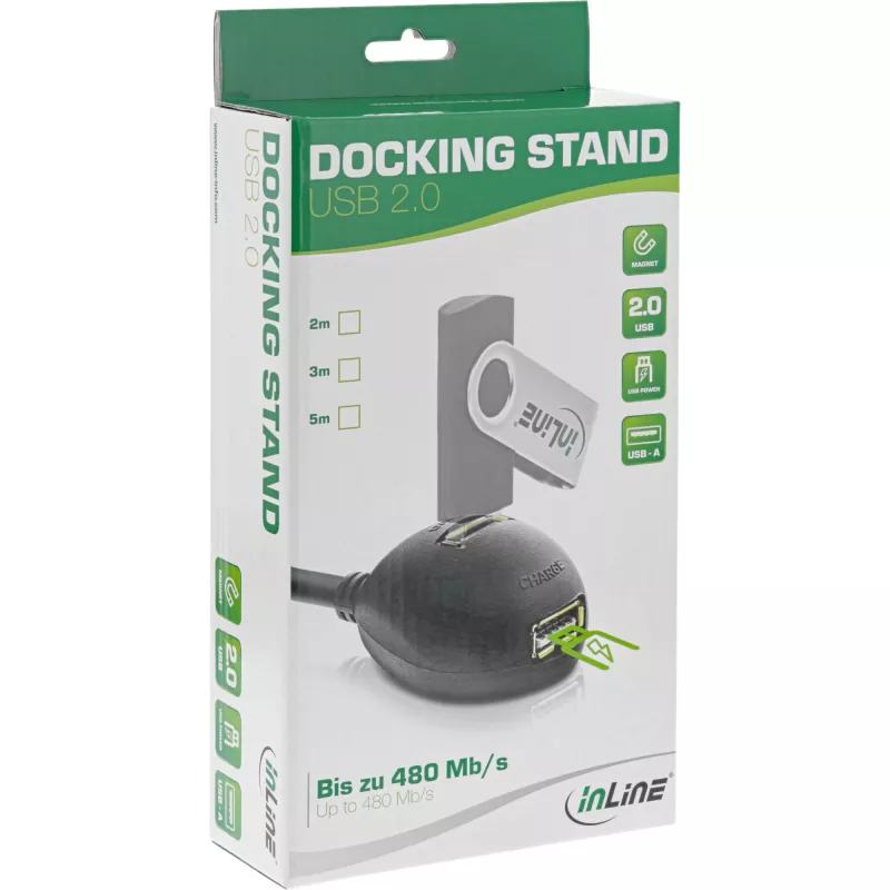 InLine USB 2.0 -kaapeli Type-A pistoke / liitäntä, jalustalla, musta, 2 m
